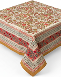 Orange floral hand block print table cover 6 seater