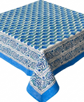 Blue rosebud hand block print table cover 6 seater