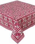 Pink floral hand block print table cover 6 seater