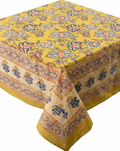 Yellow floral hand block print table cover 6 seater