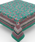 Green & Pink Lotus hand block print table cover 6 seater