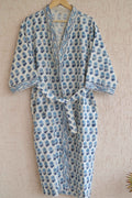 Blue Floral hand block print bathrobe