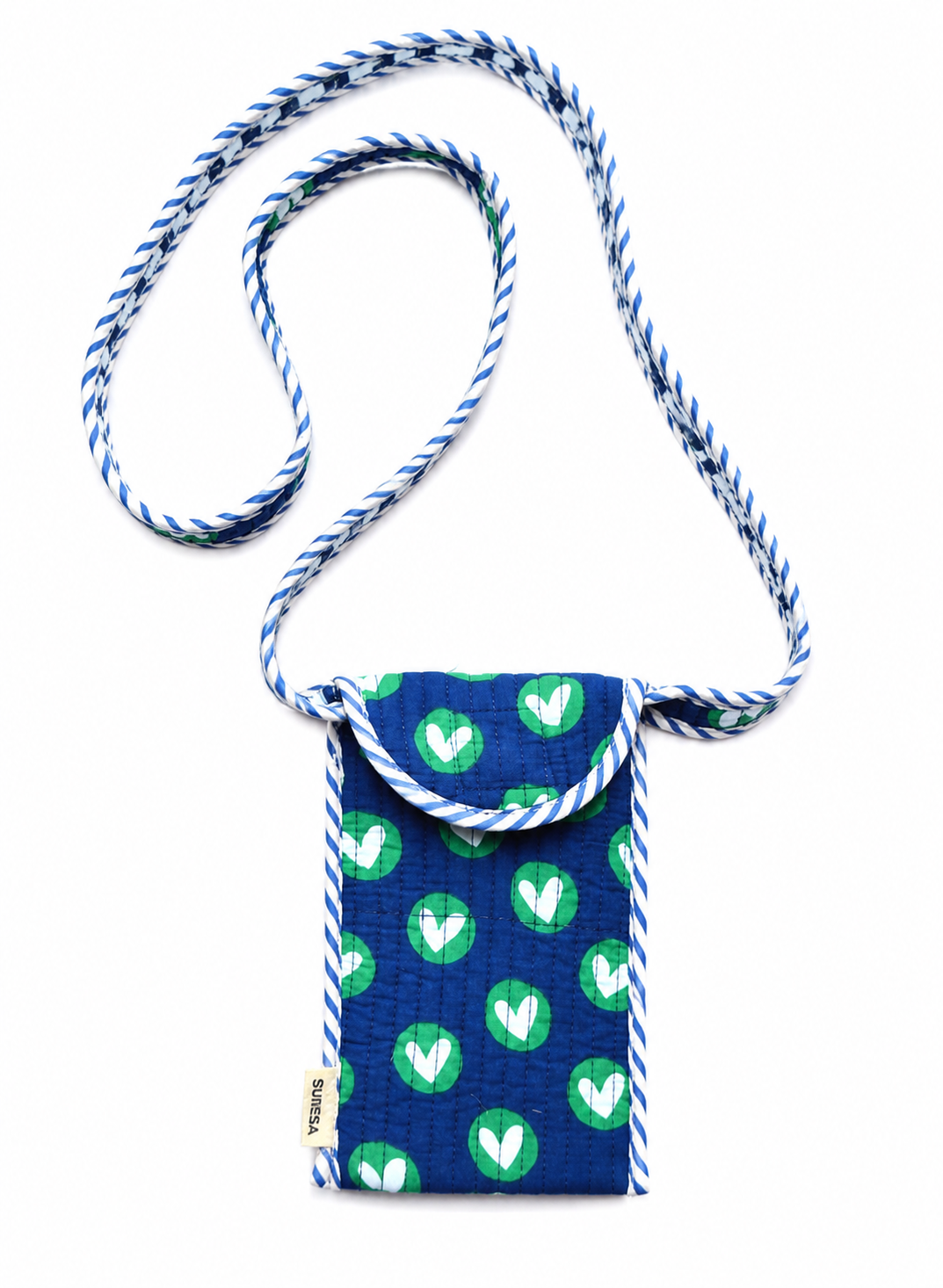 Blue hearts hand block print mobile sling