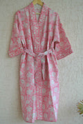 Blush pink hand block print bathrobe