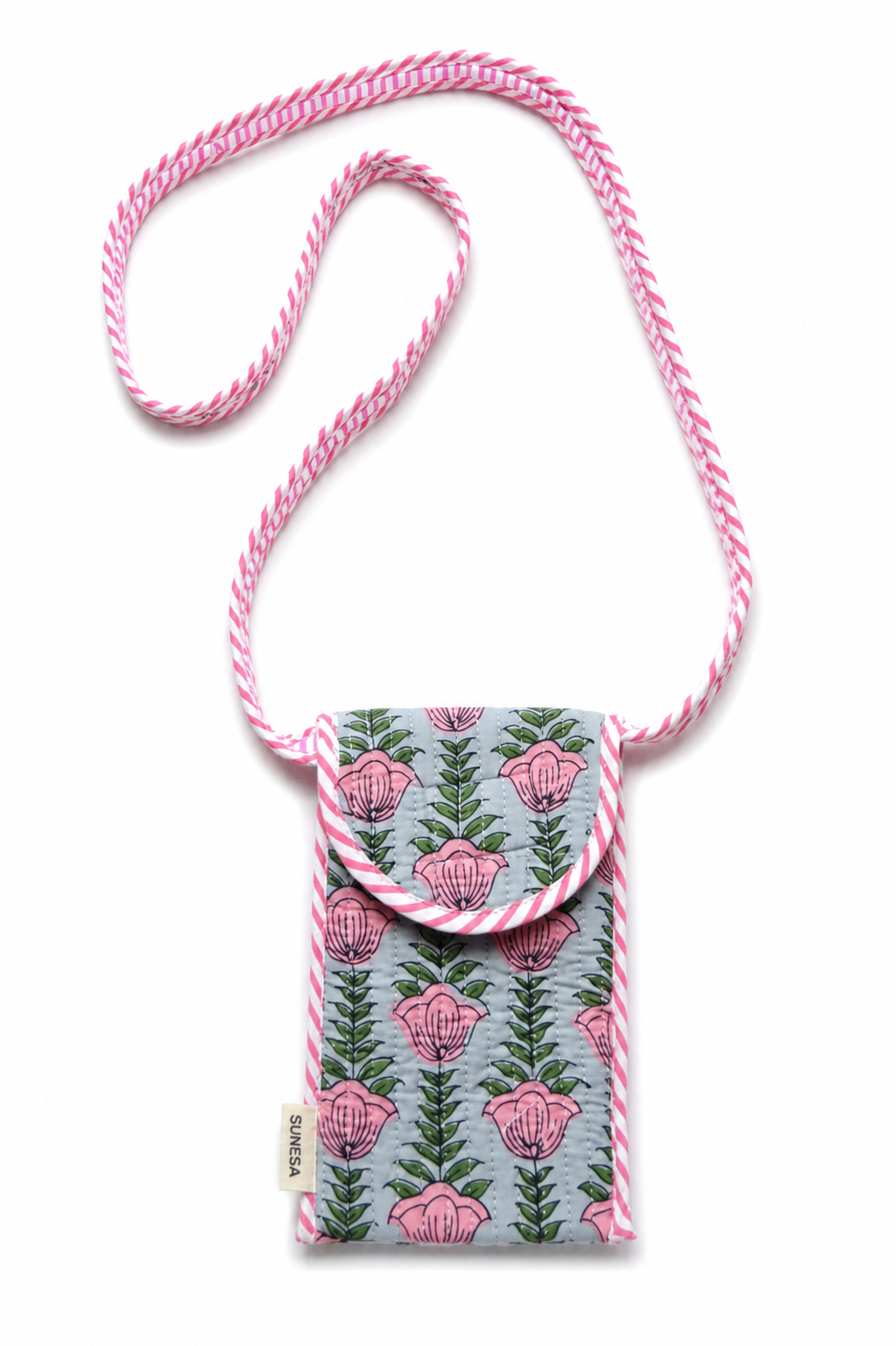 Pink Tulip hand block print mobile sling