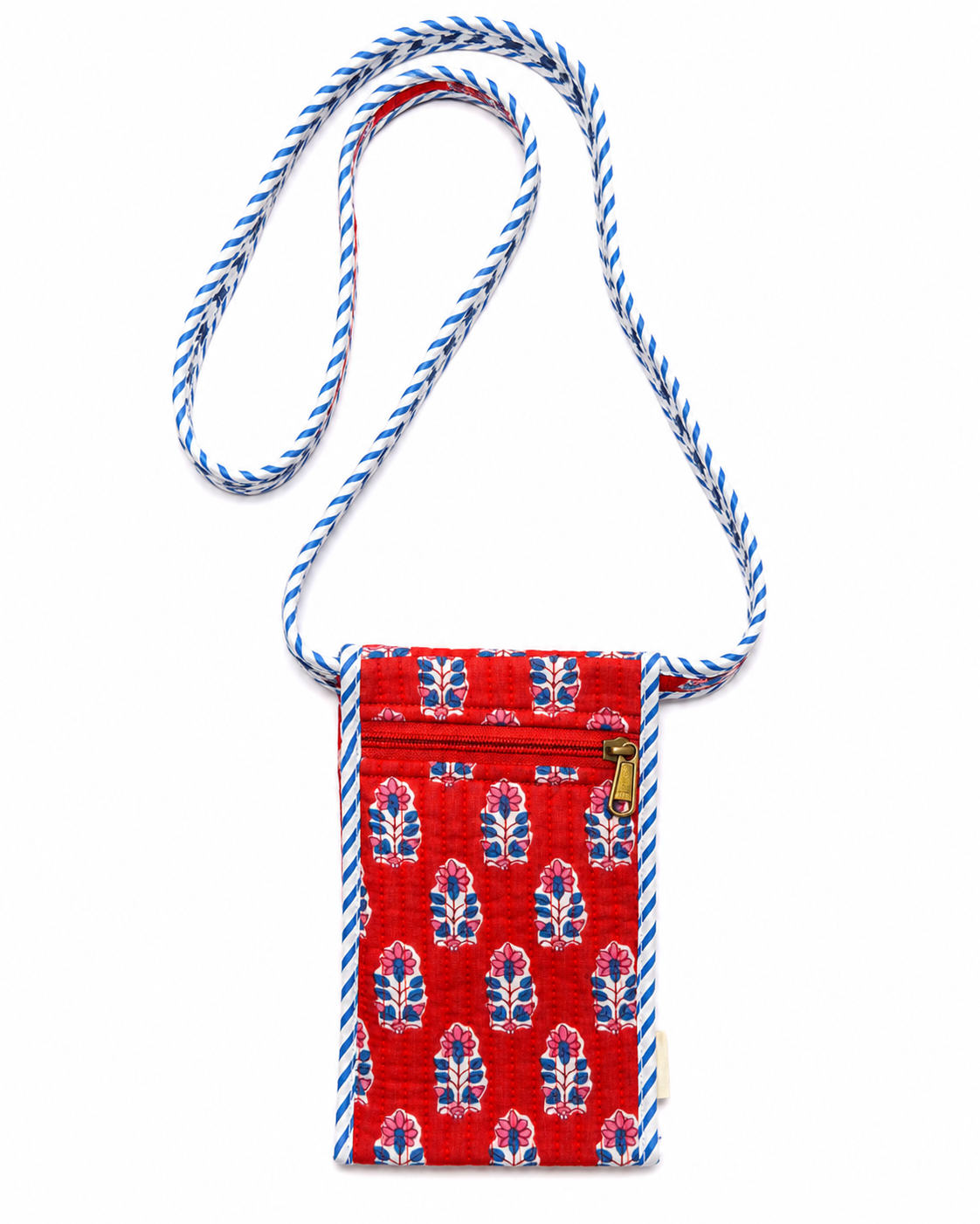 Red and Blue floral hand block print mobile sling