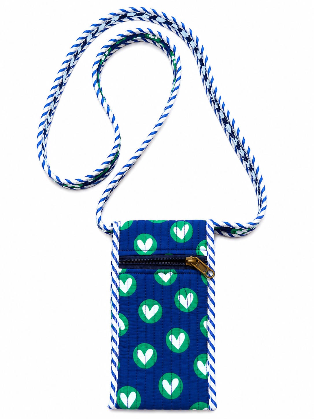 Blue hearts hand block print mobile sling