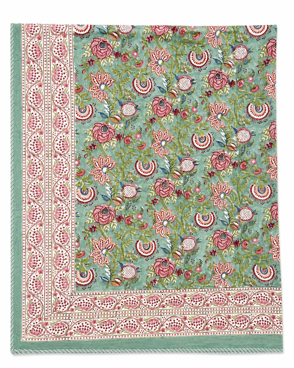 Green Floral Hand Block Print Dohar (Double)