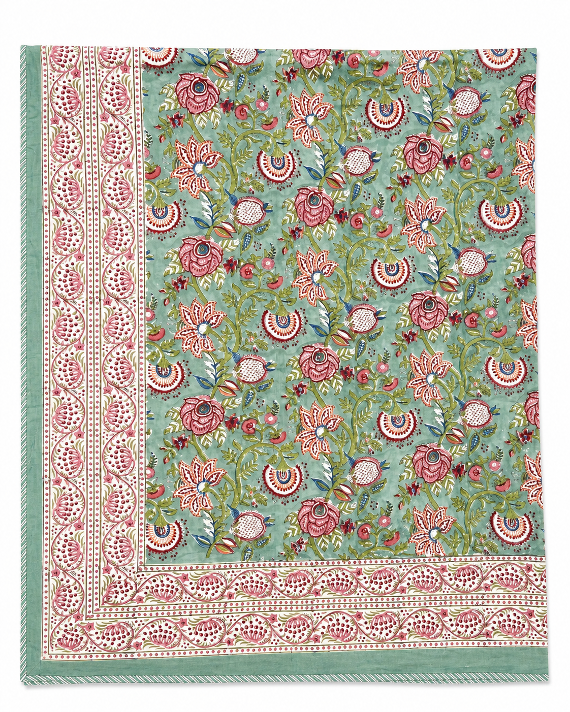 Green Floral Hand Block Print Dohar (Double)