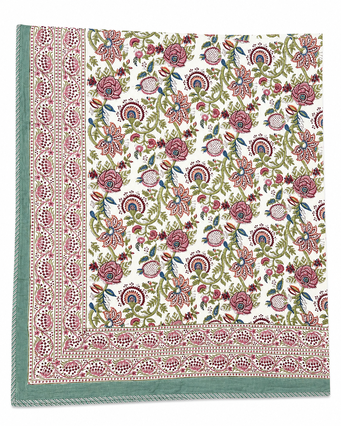Green Floral Hand Block Print Dohar (Double)