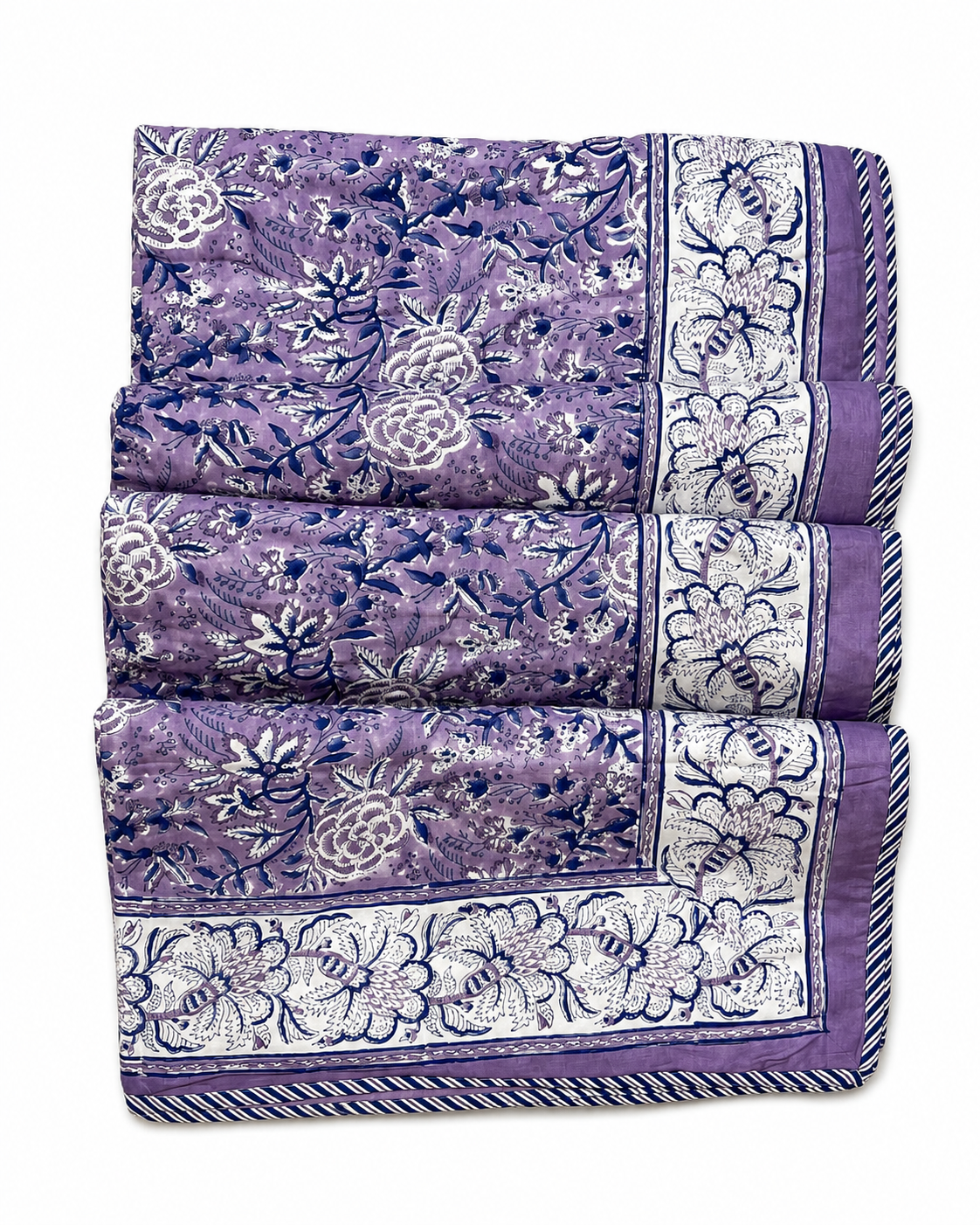 Purple floral hand block print dohar (Double)