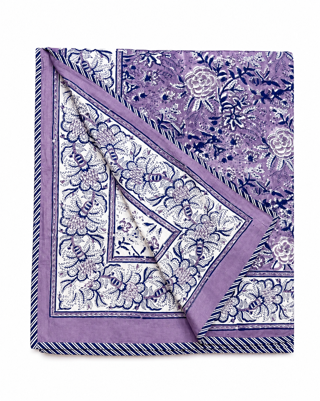 Purple floral hand block print dohar (Double)