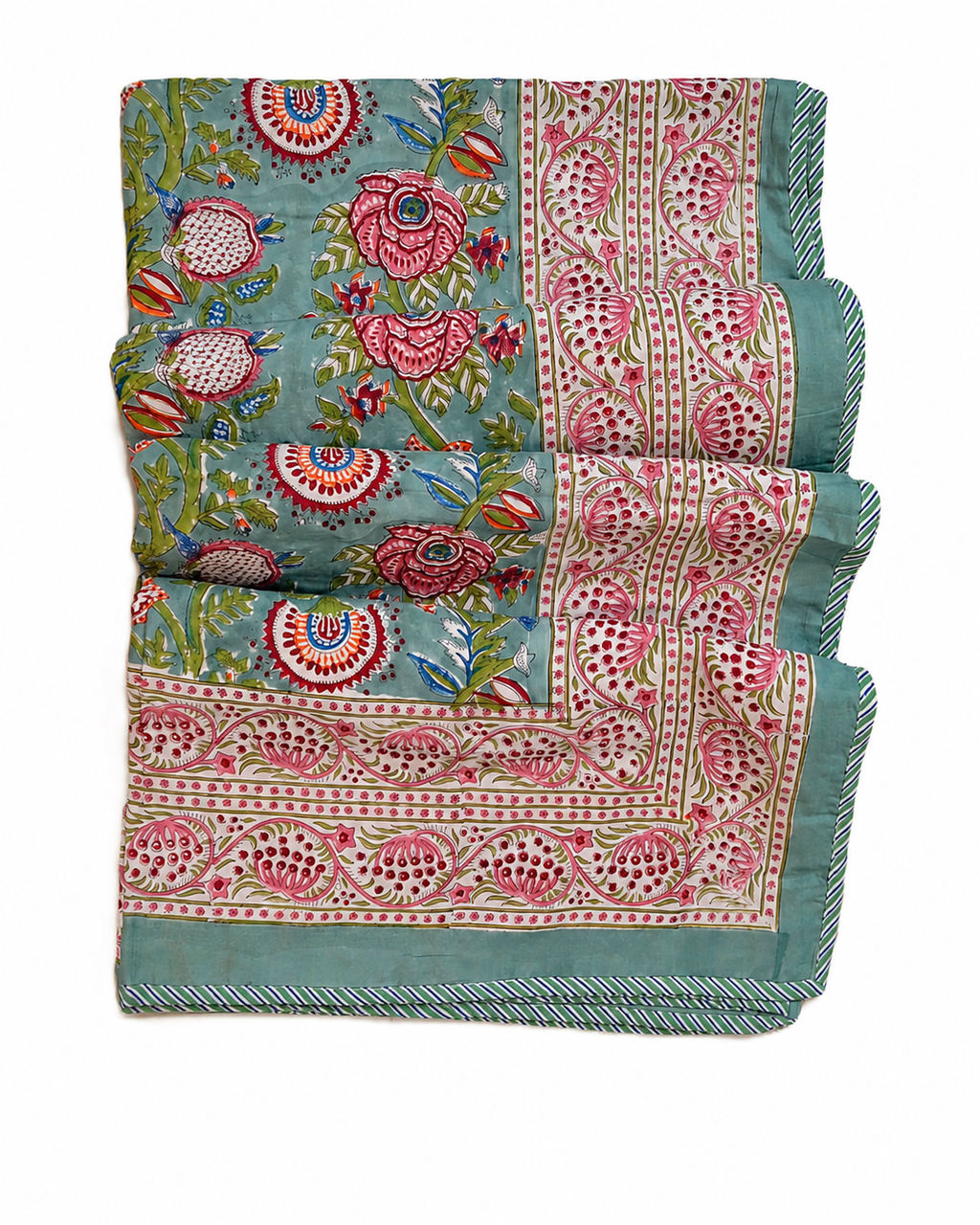 Green Floral Hand Block Print Dohar (Double)