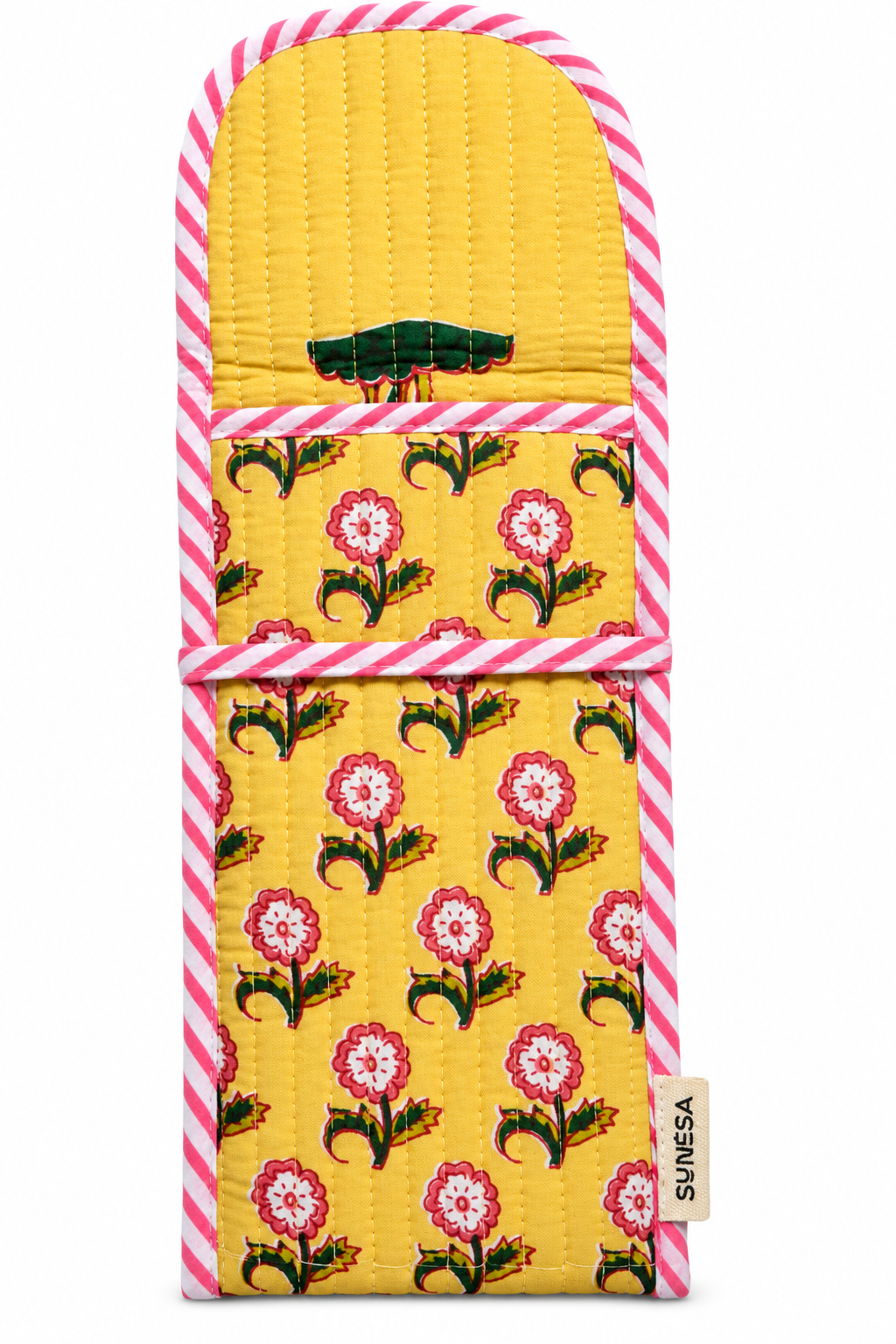 Yellow floral hand block print Goggle/Specs case