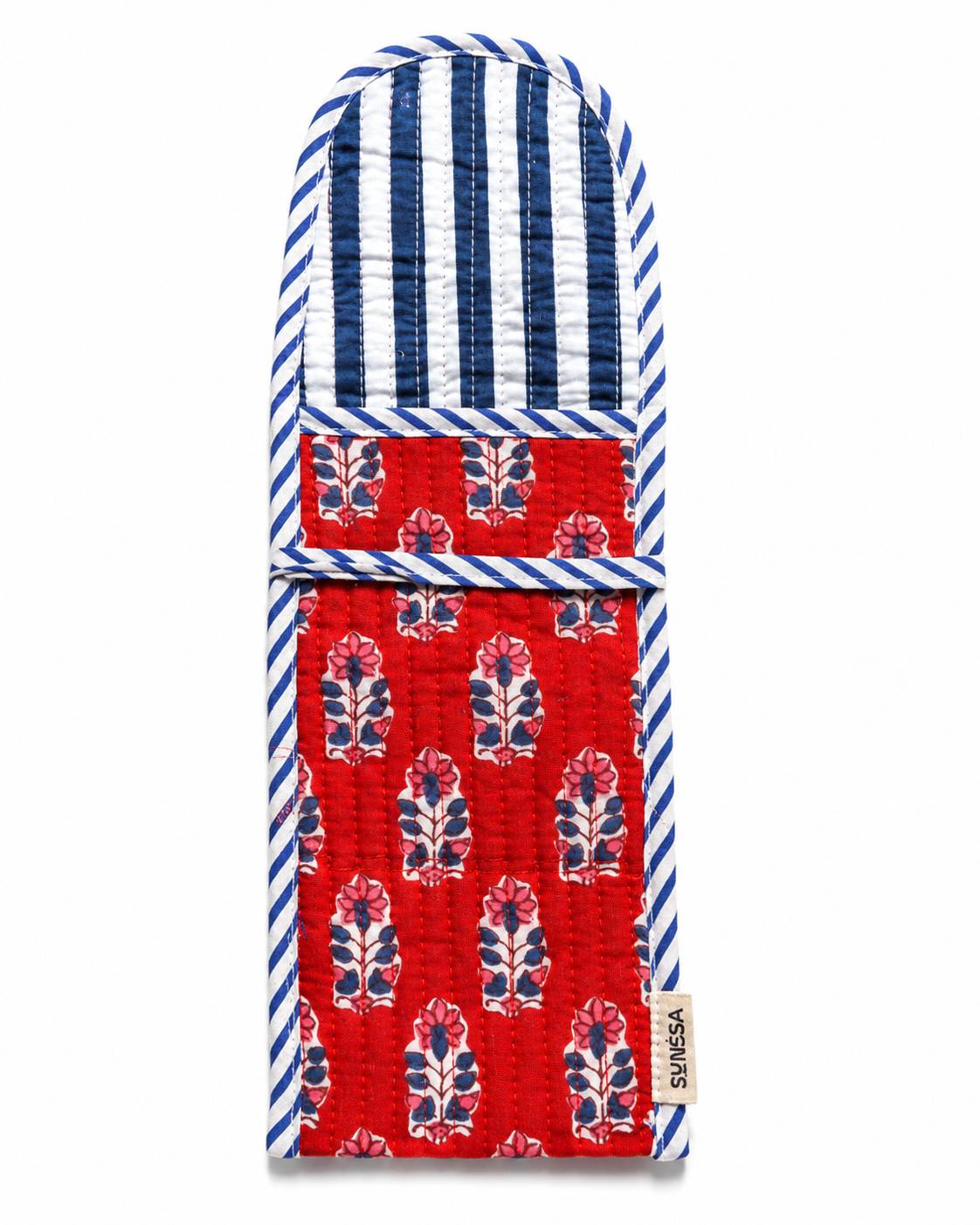 Red and blue floral hand block print Goggle/Specs case