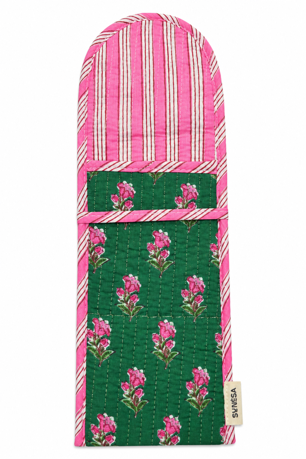 Green and pink floral hand block print Goggle/Specs case