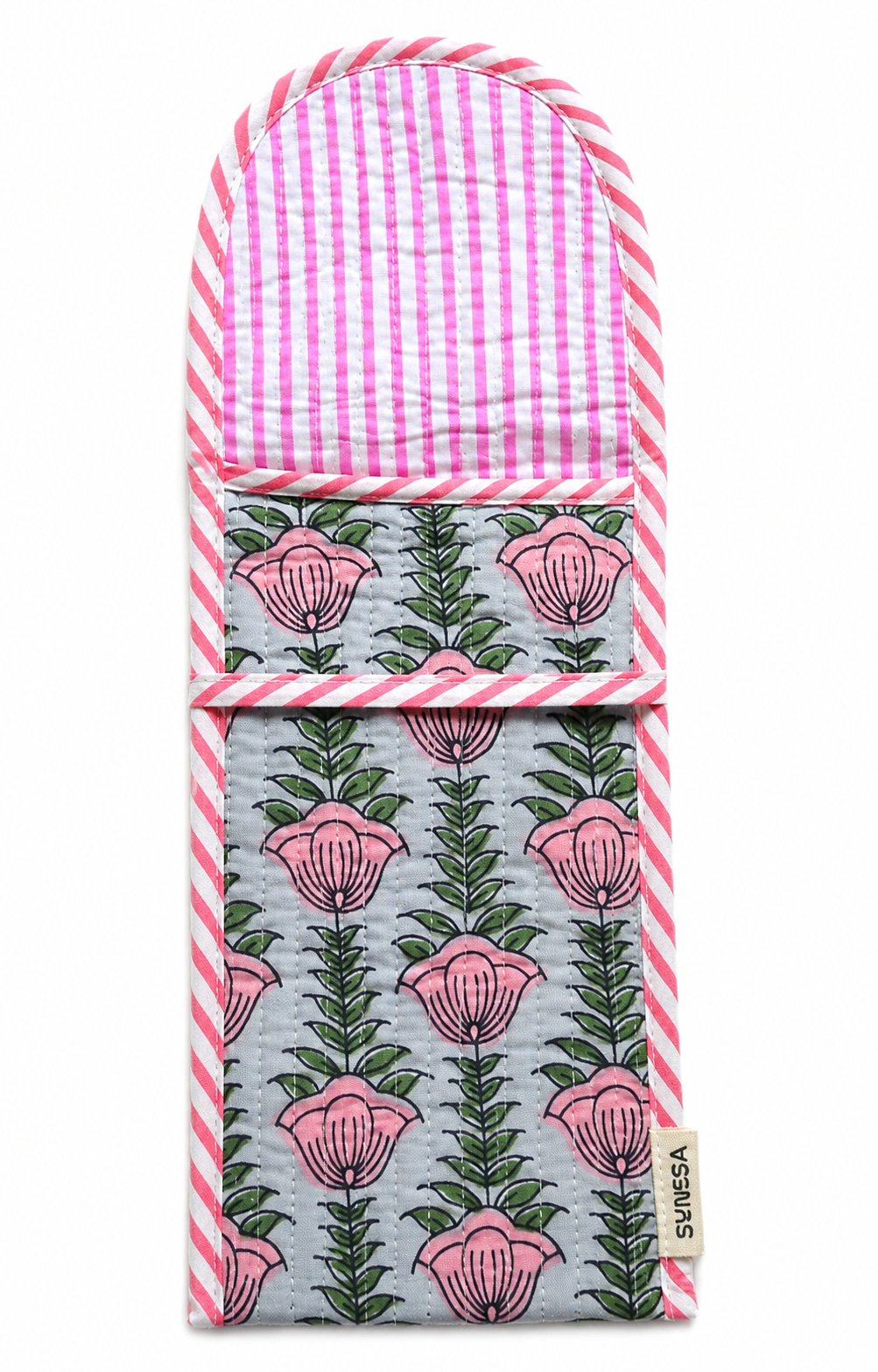Pink tulip hand block print Goggle/Specs case