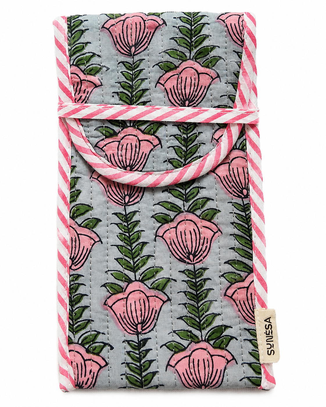 Pink tulip hand block print Goggle/Specs case