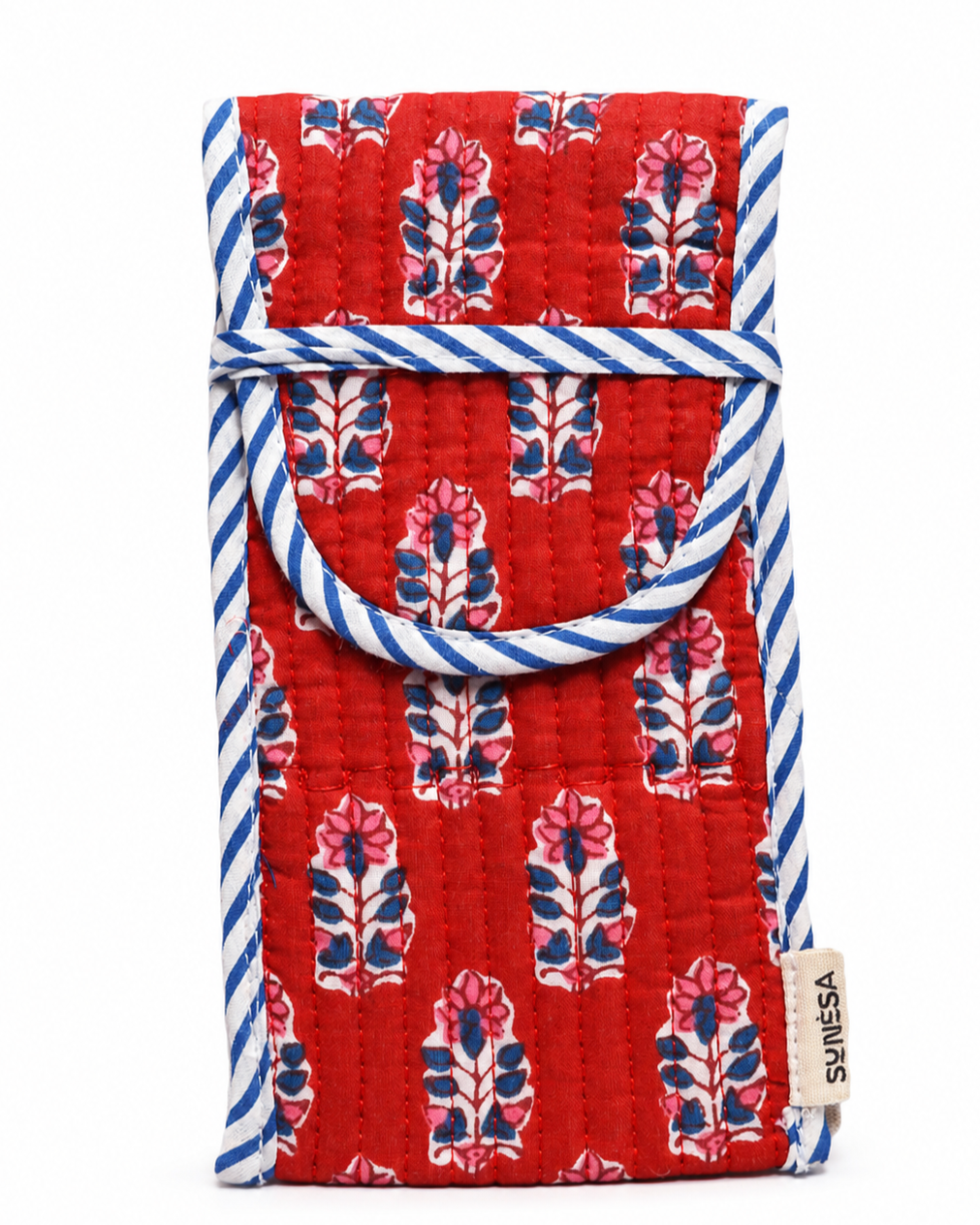 Red and blue floral hand block print Goggle/Specs case