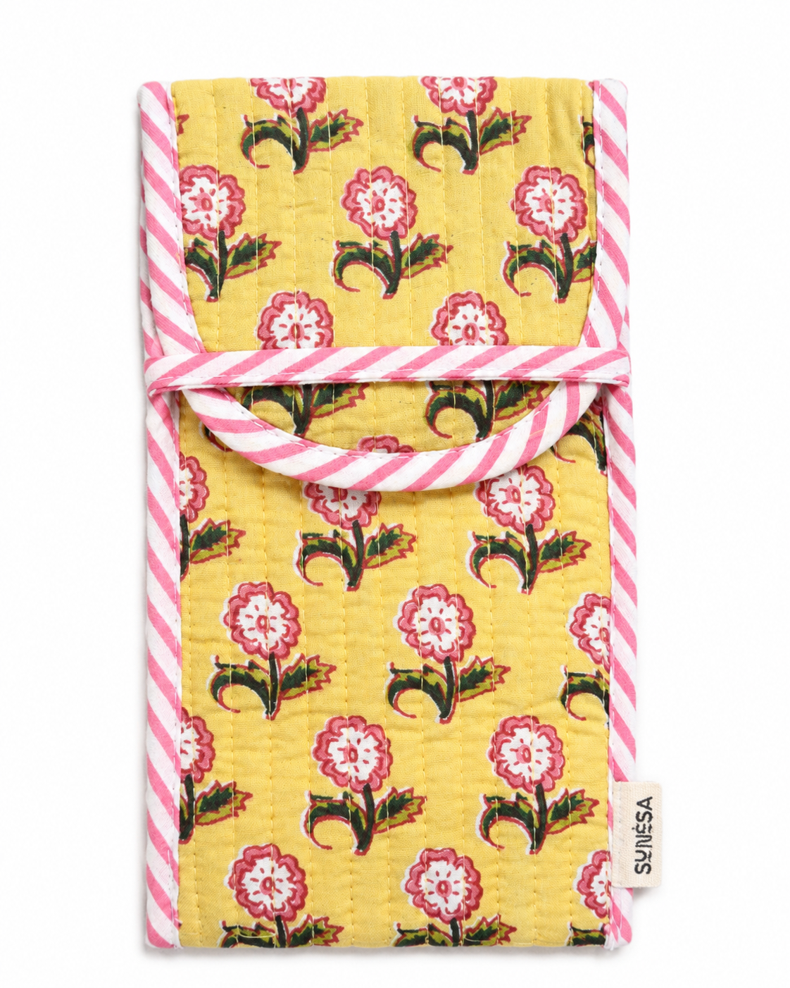 Yellow floral hand block print Goggle/Specs case
