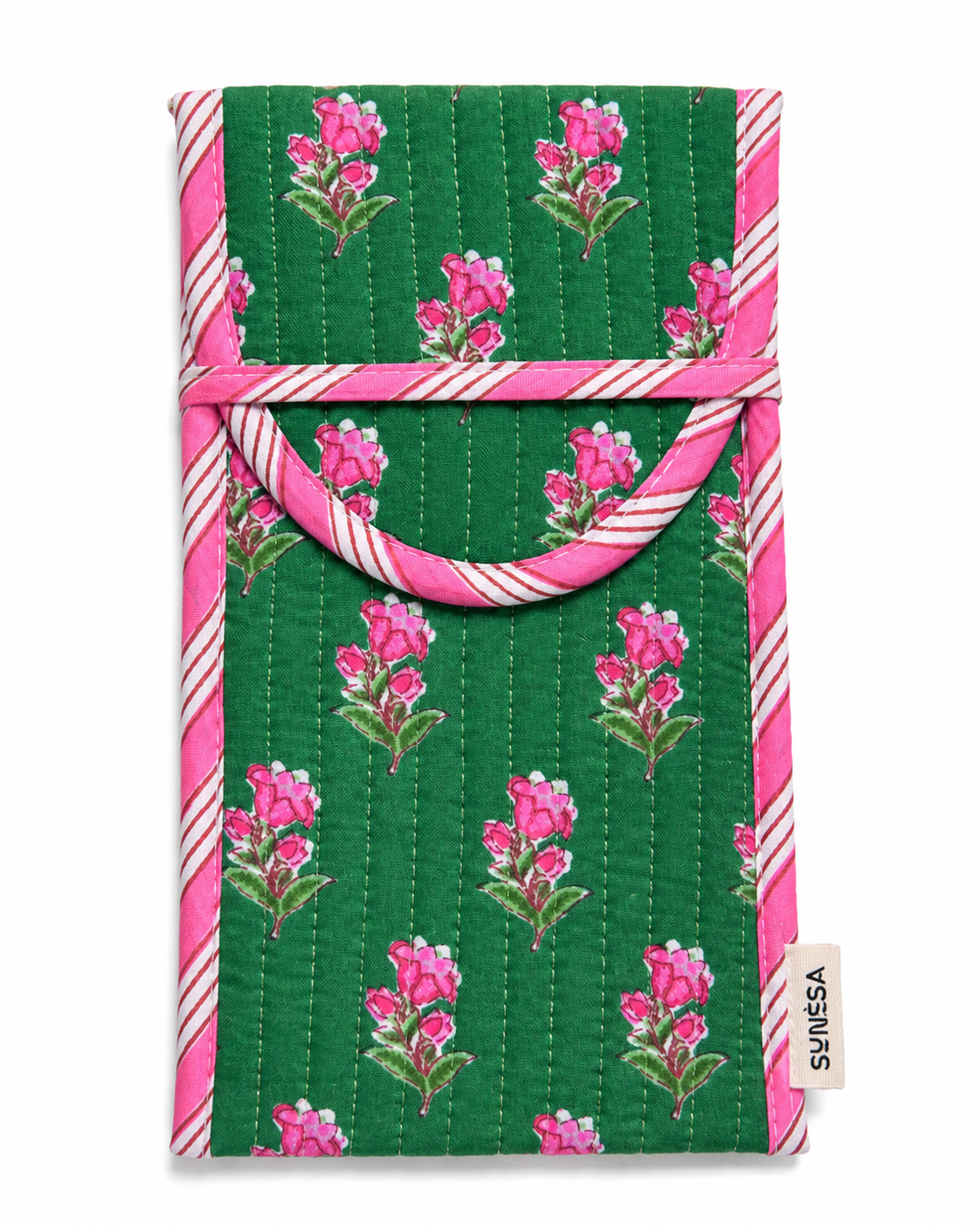 Green and pink floral hand block print Goggle/Specs case