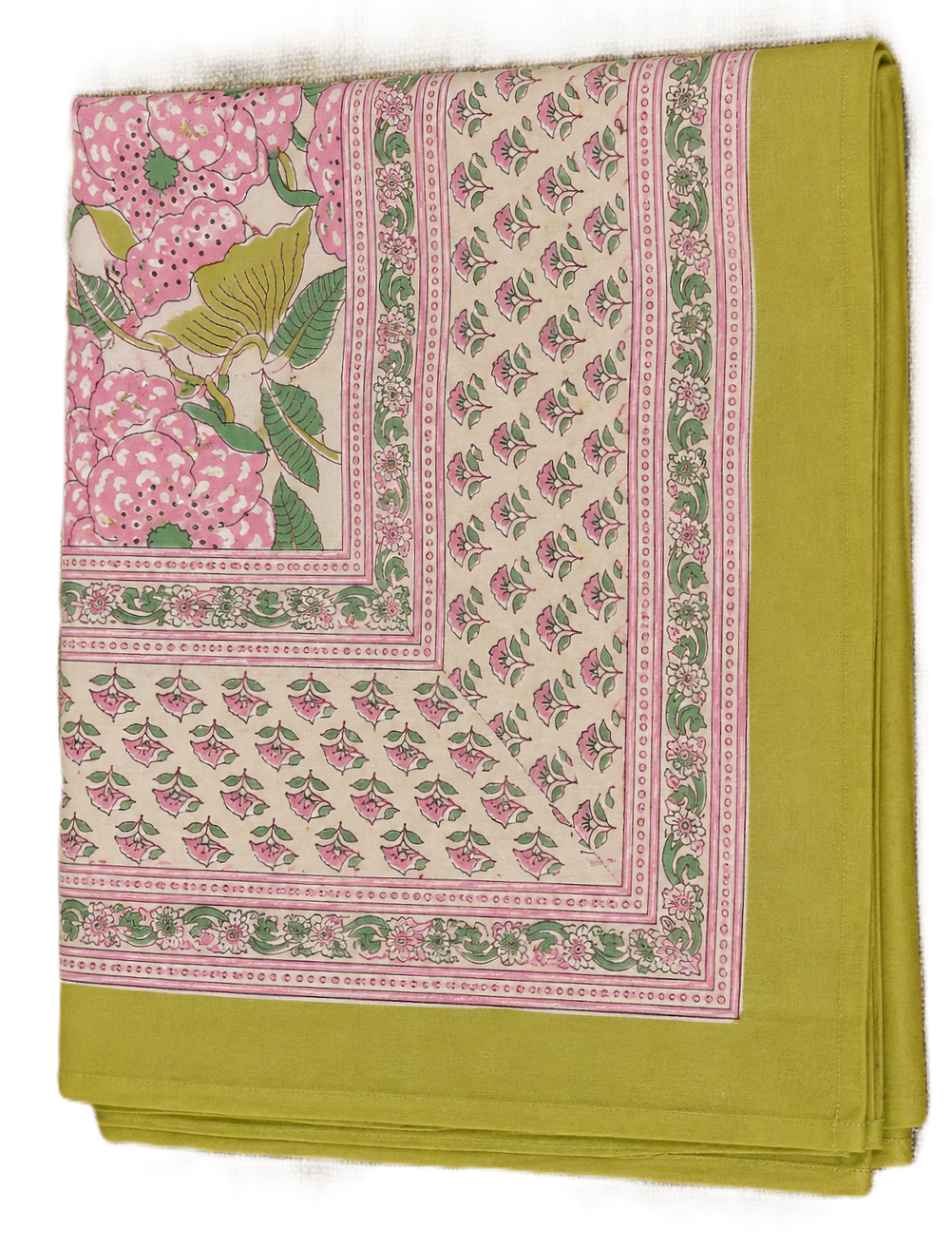 Yellow & Pink floral hand block table cover 6 seater