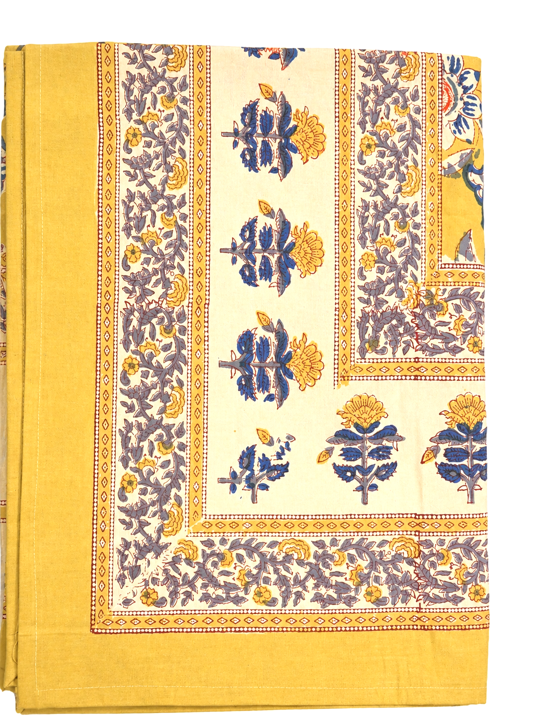 Yellow floral hand block print table cover 6 seater