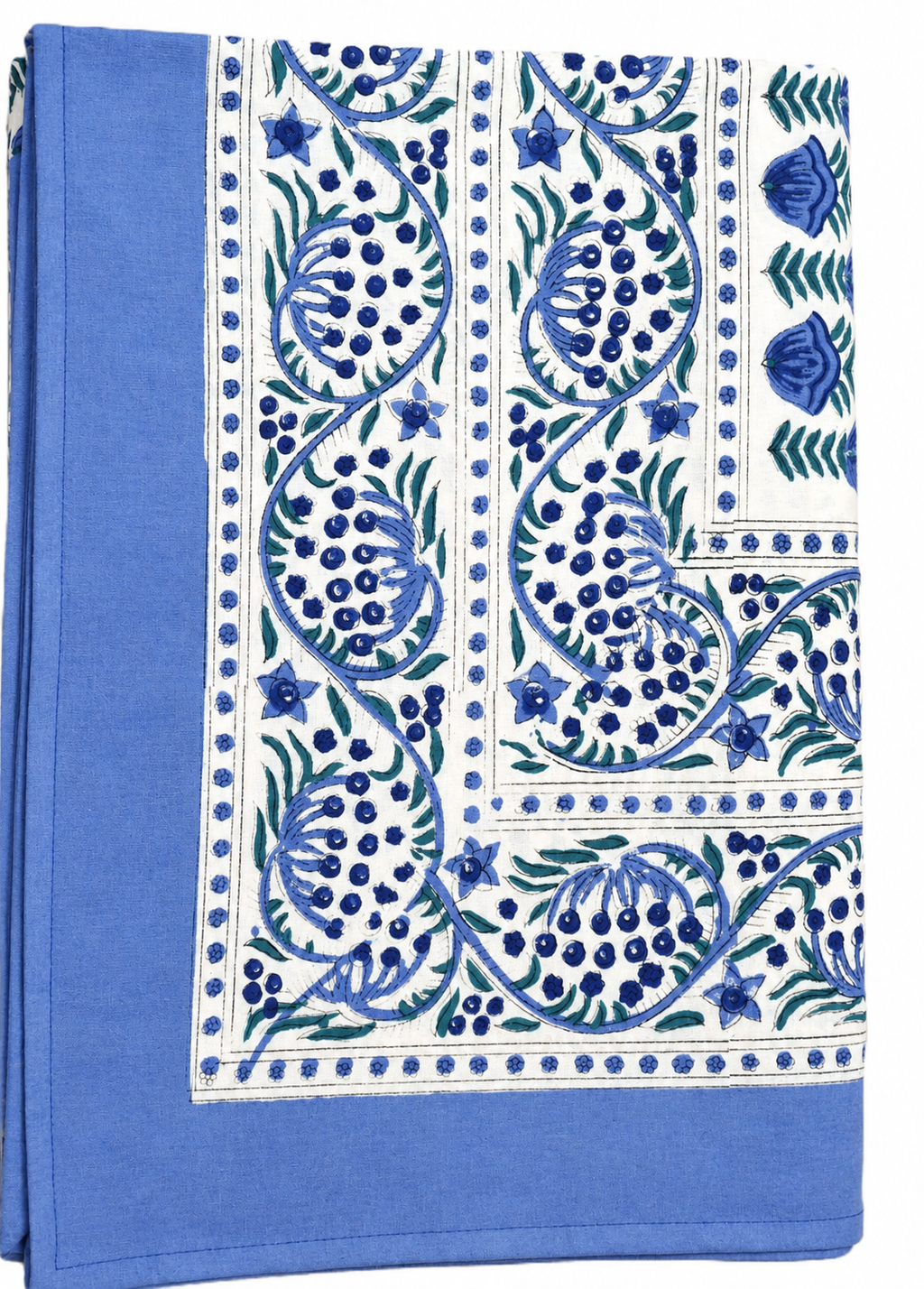 Blue rosebud hand block print table cover 6 seater