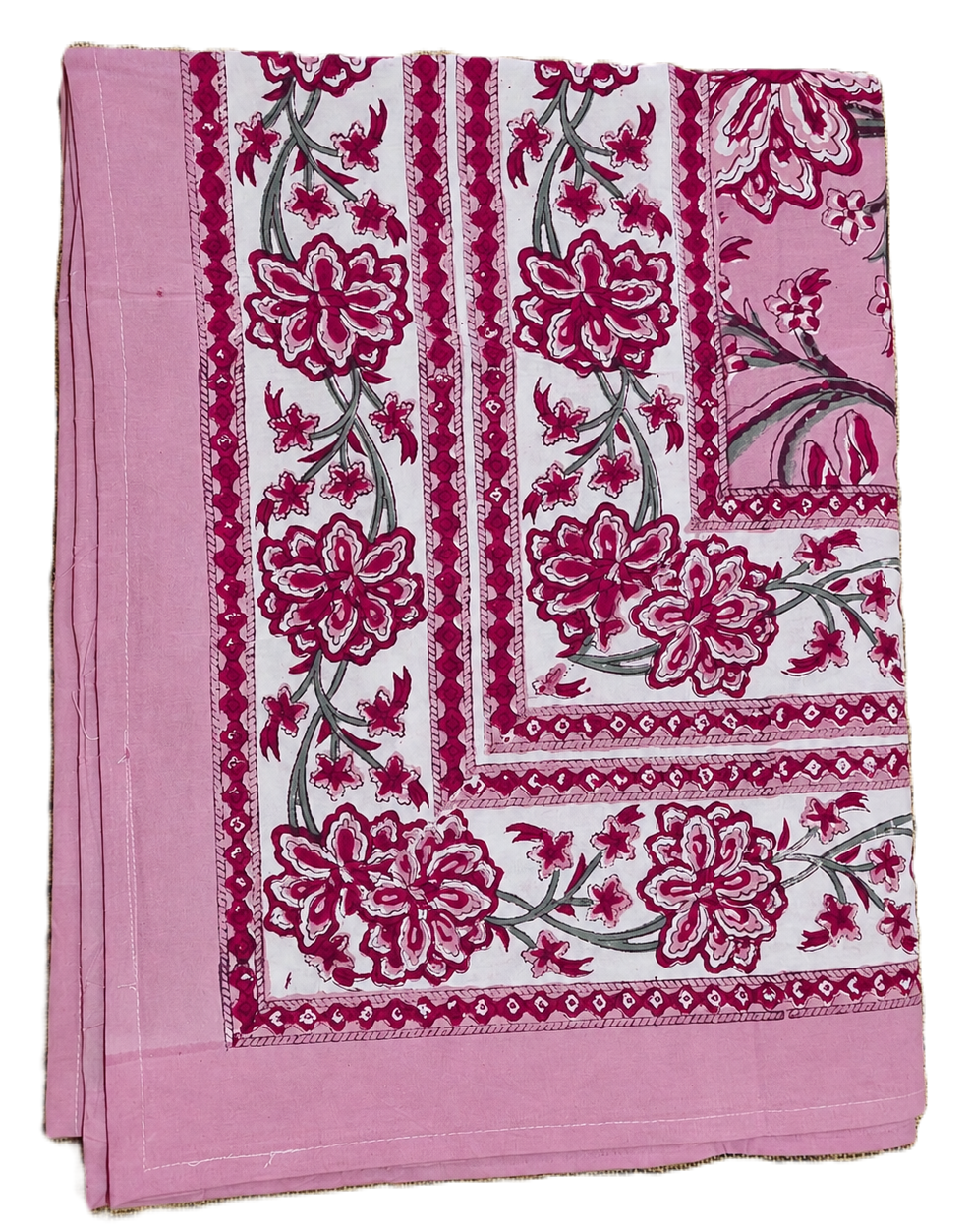 Pink floral hand block print table cover 6 seater
