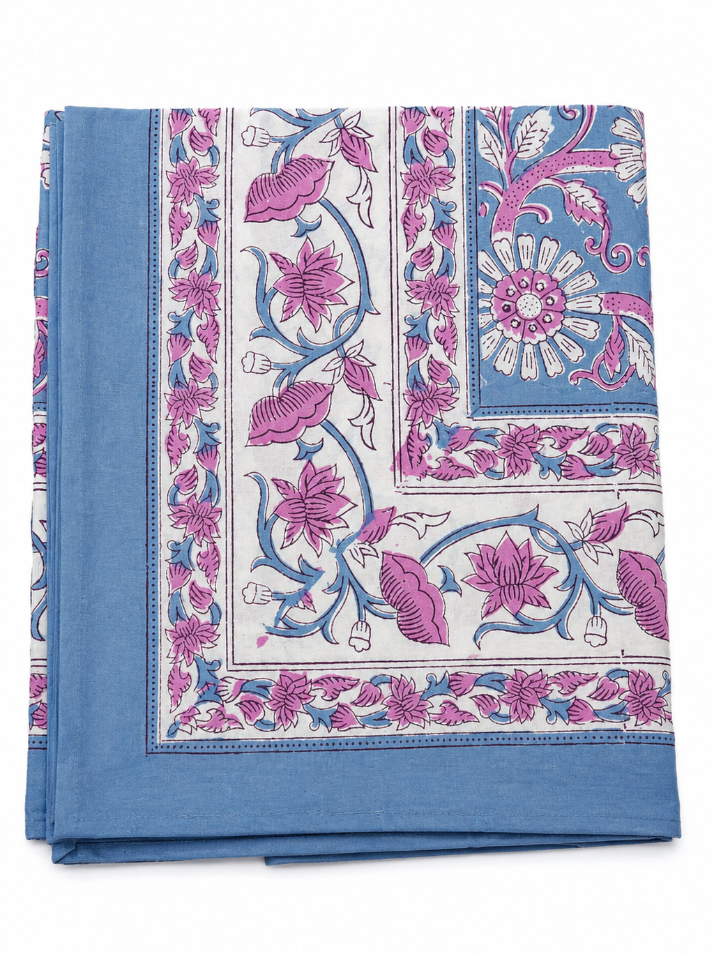 Blue & Lilac hand block print table cover 6 seater