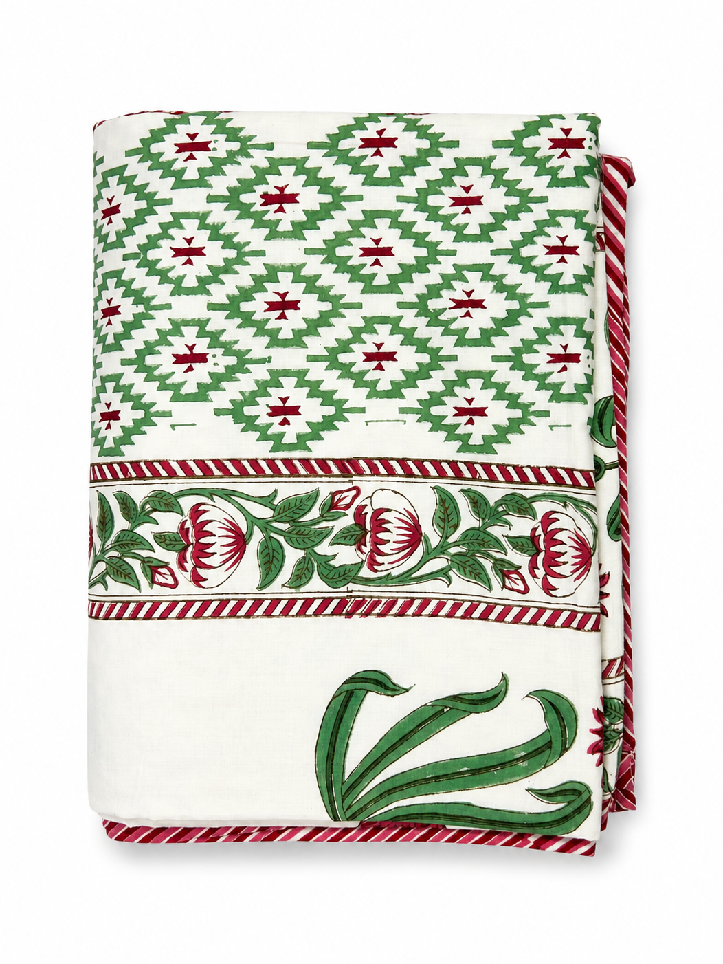 Pink & Green Tulip Hand Block Print Dohar (Single)
