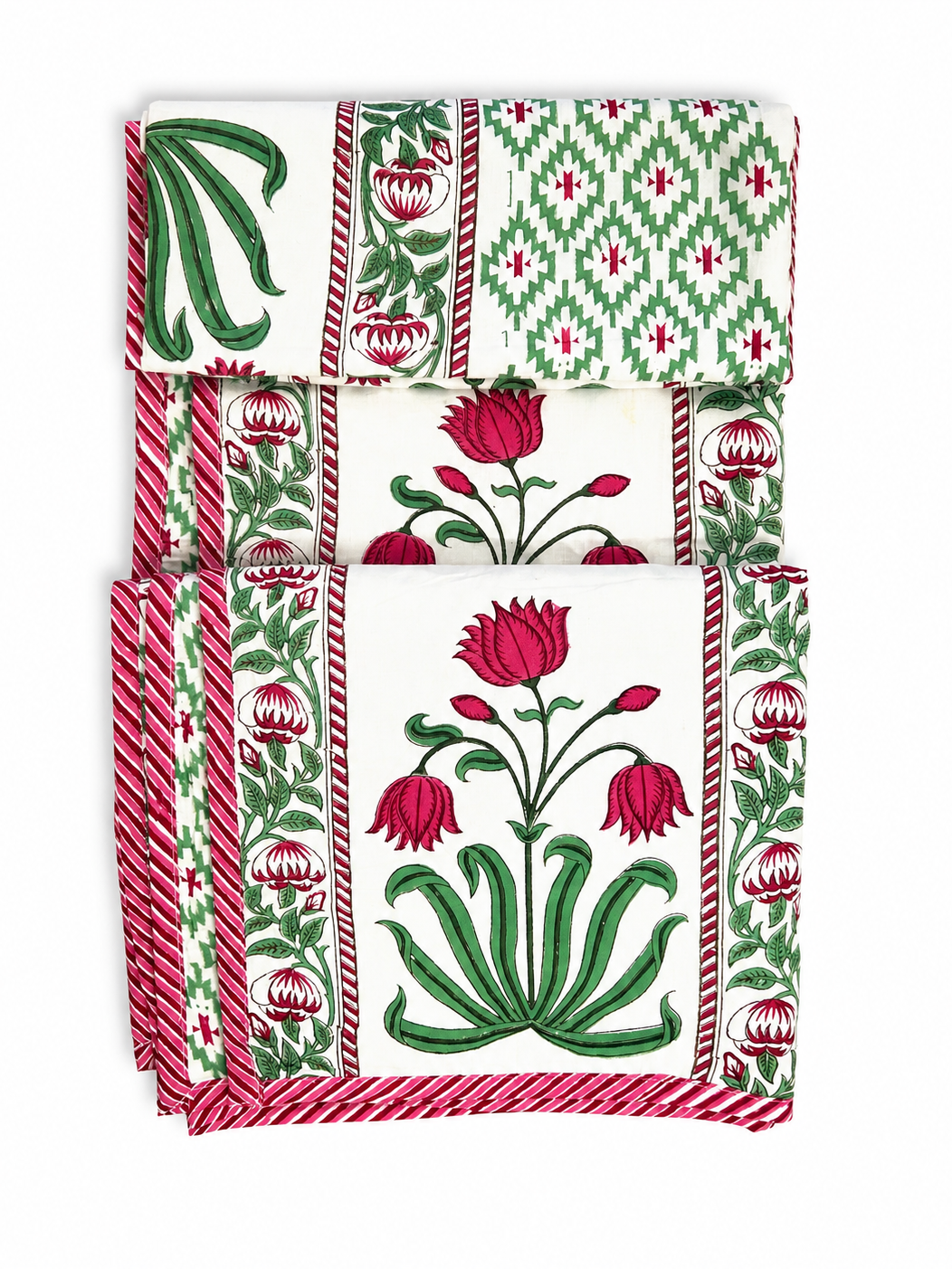 Pink & Green Tulip Hand Block Print Dohar (Single)