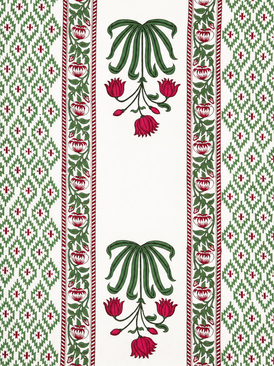 Pink & Green Tulip Hand Block Print Dohar (Single)