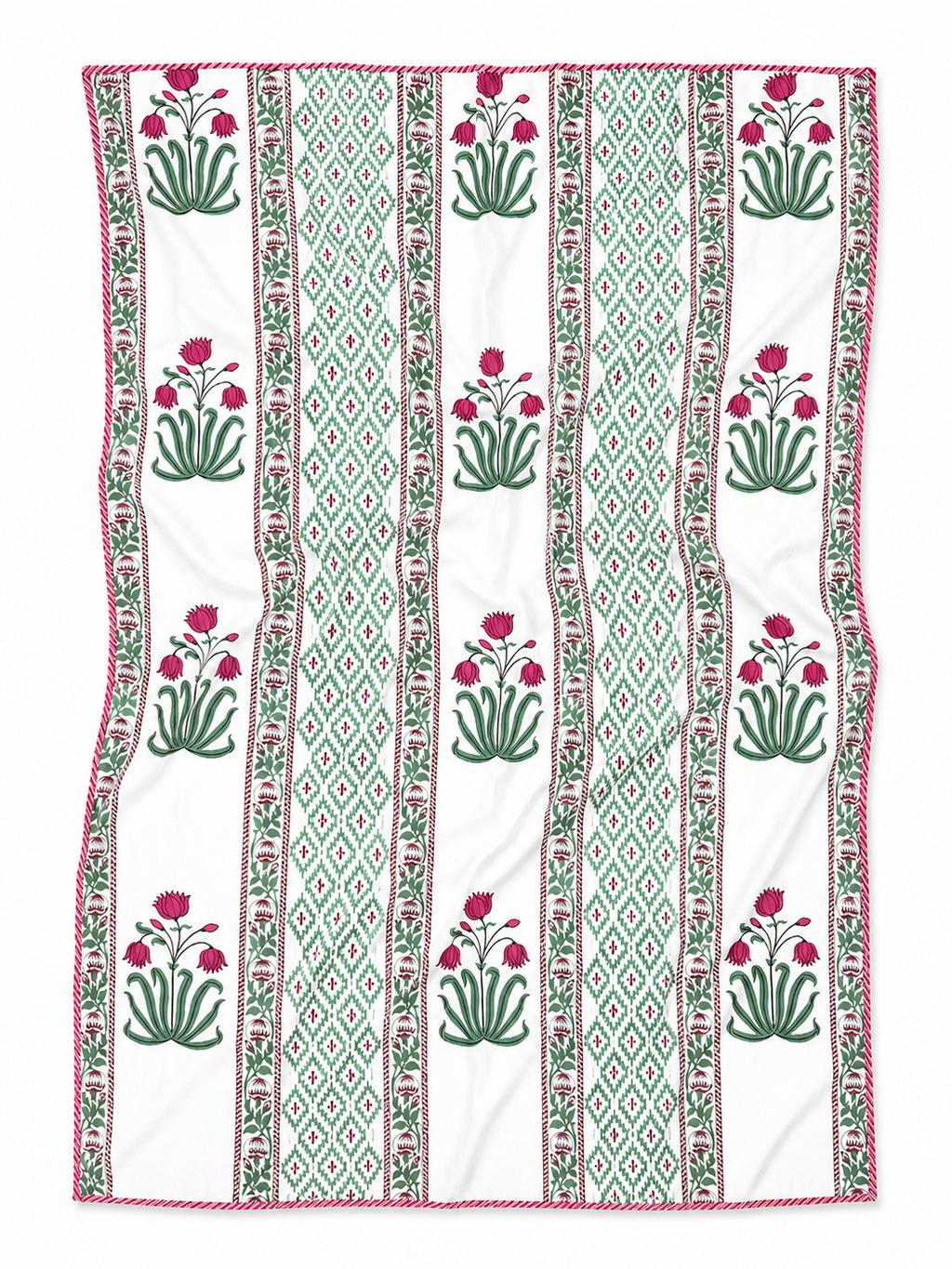 Pink & Green Tulip Hand Block Print Dohar (Single) - Sunesa