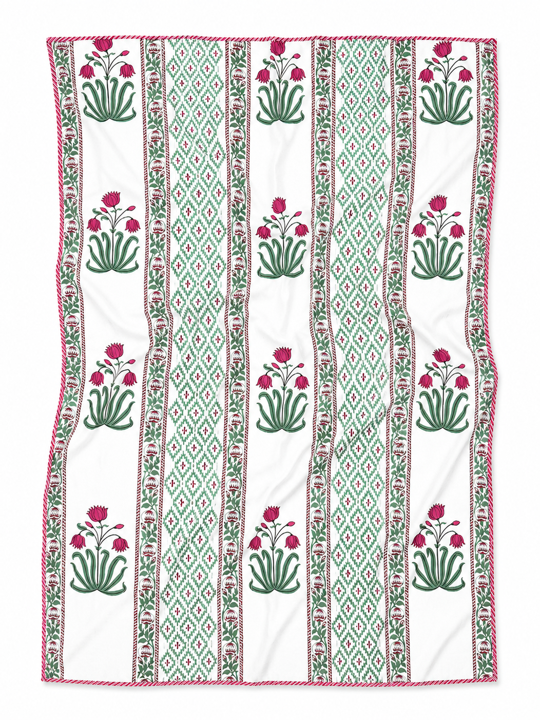 Pink & Green Tulip Hand Block Print Dohar (Single)