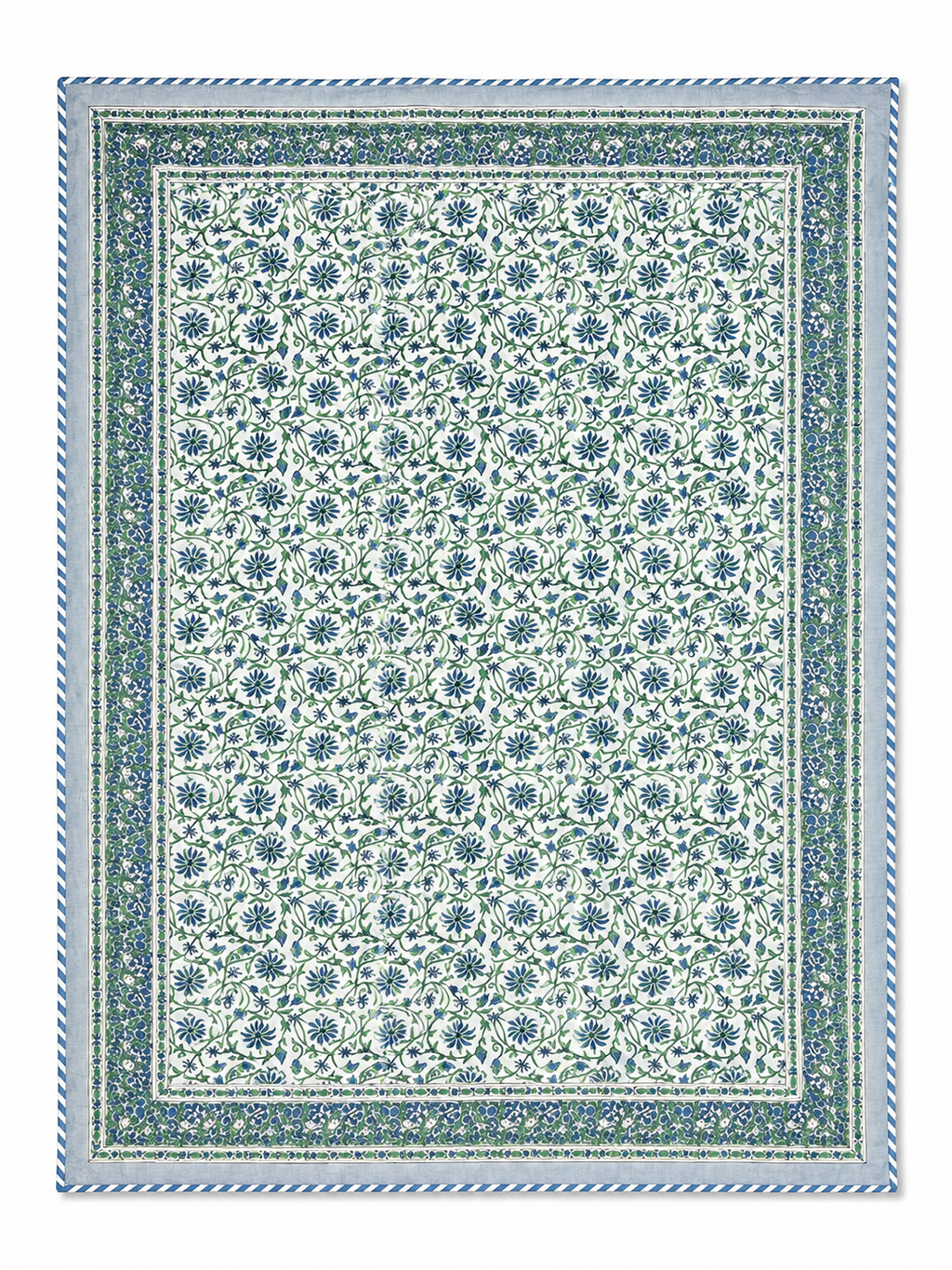 Grey & Blue Floral Hand Block Print Dohar (Single) - Sunesa