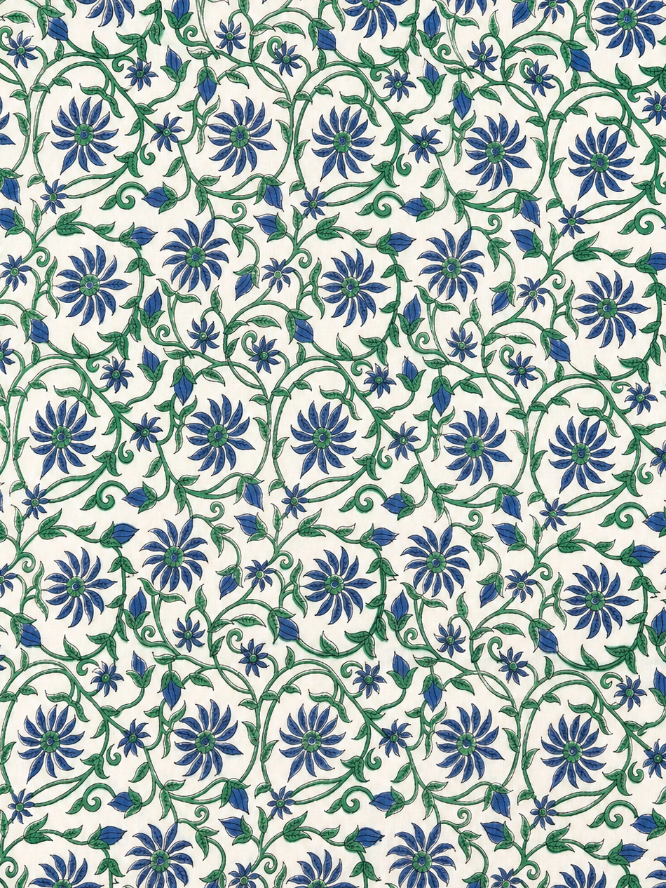 Grey & Blue Floral Hand Block Print Dohar (Single)