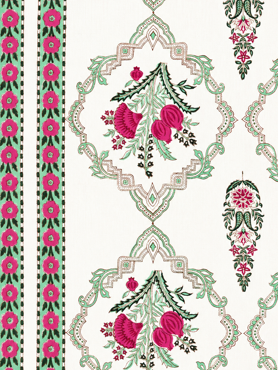 Pink Mughal Garden Hand Block Print Dohar (Single)