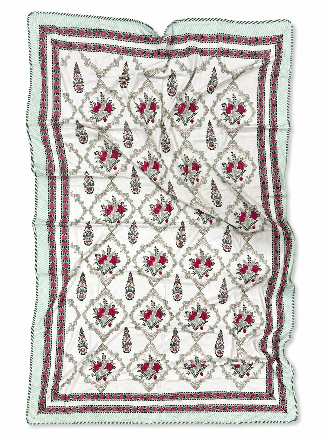 Pink Mughal Garden Hand Block Print Dohar (Single)