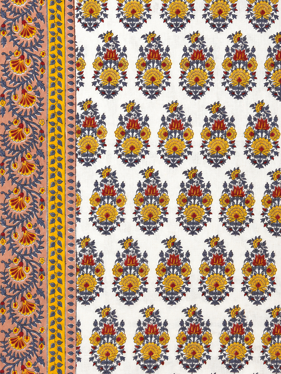 Peach Summer Blossom Hand Block Print Dohar (Single)