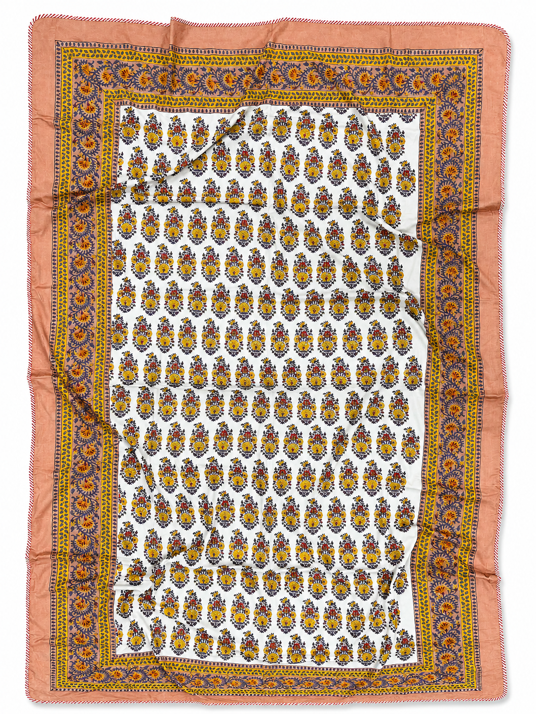 Peach Summer Blossom Hand Block Print Dohar (Single)