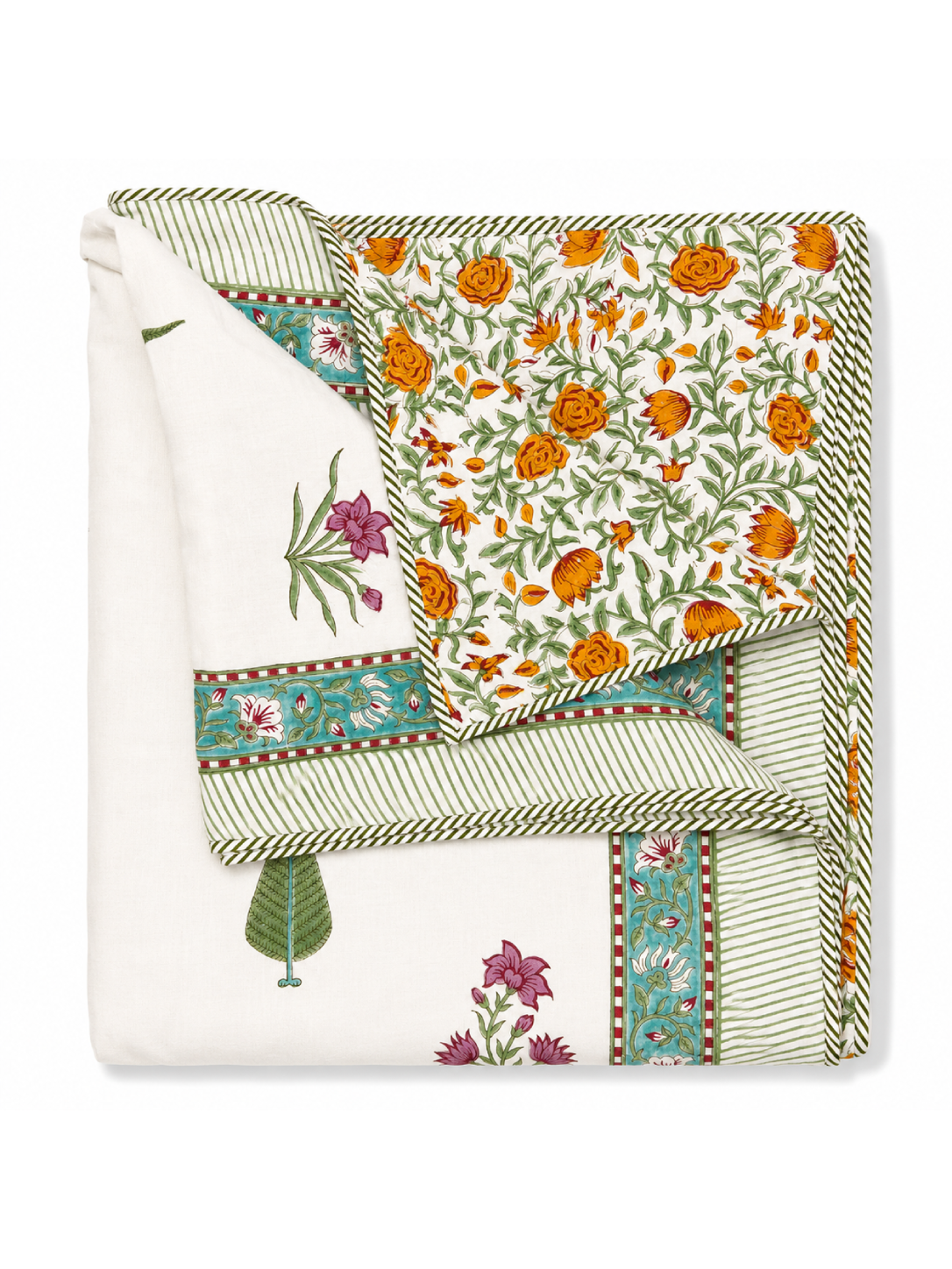 Multicolour Spring Flowers Hand Block Print Dohar (Double)