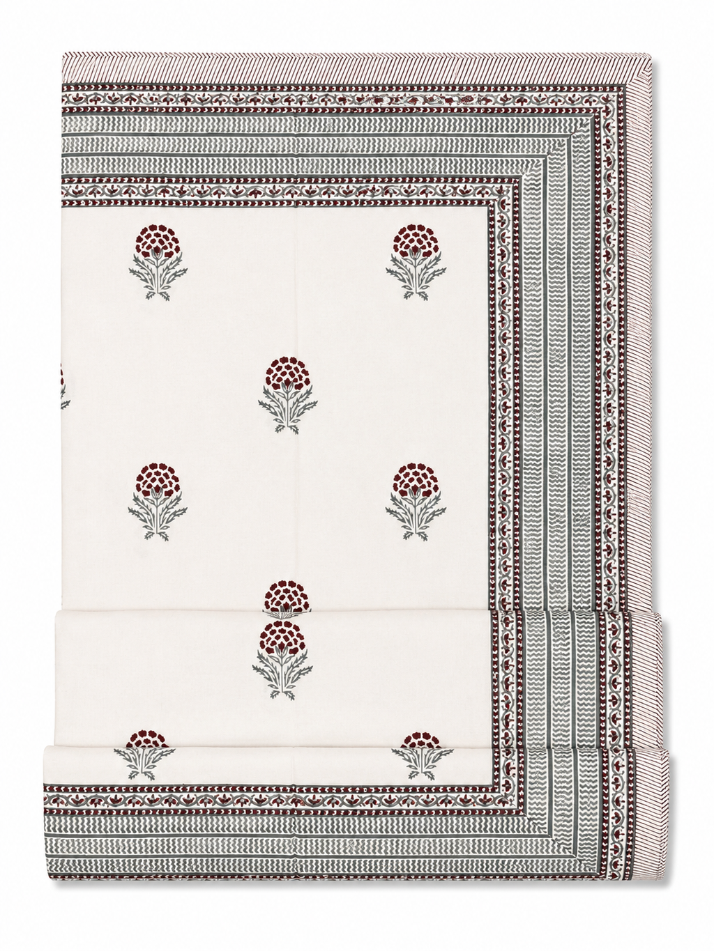 Red & Grey Hand Block Print Dohar (Double) - Sunesa