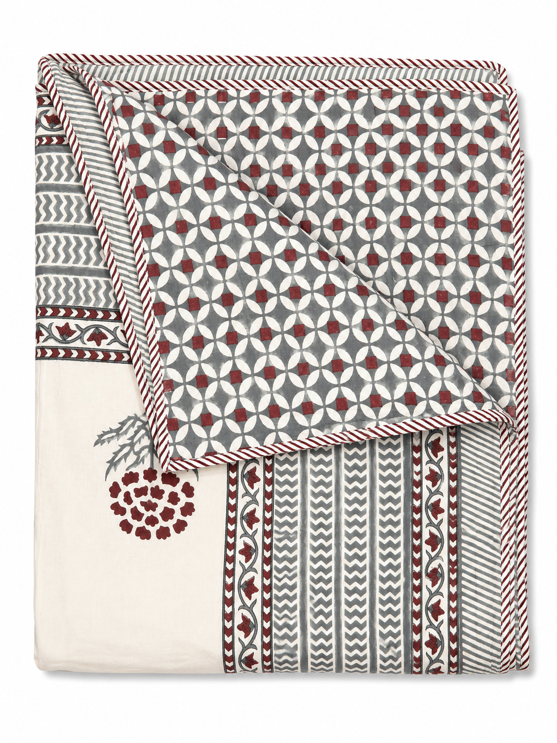 Red & Grey Hand Block Print Dohar (Double)