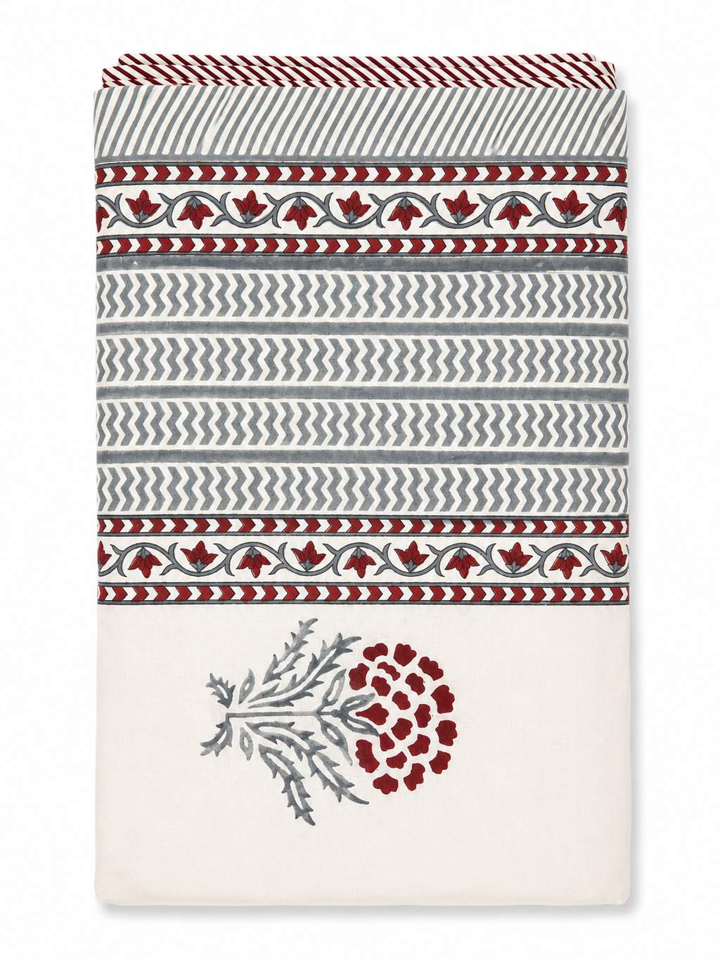 Red & Grey Hand Block Print Dohar (Double) - Sunesa