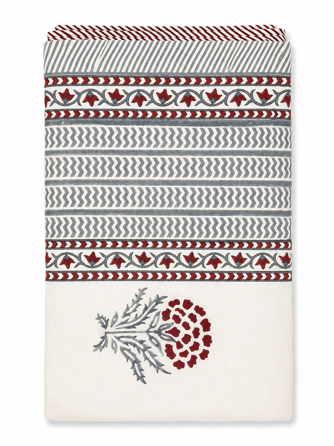 Red & Grey Hand Block Print Dohar (Double)