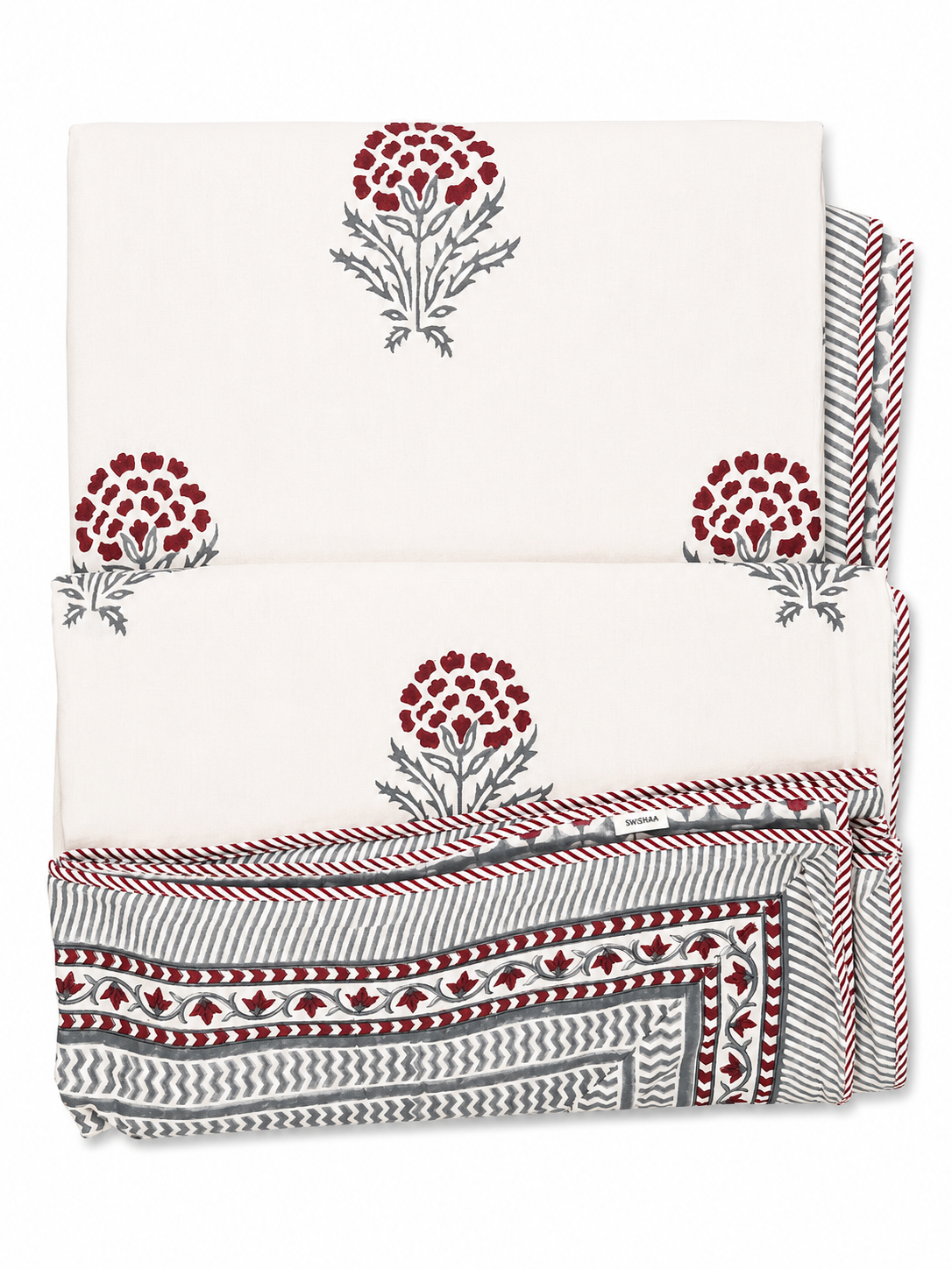 Red & Grey Hand Block Print Dohar (Double)