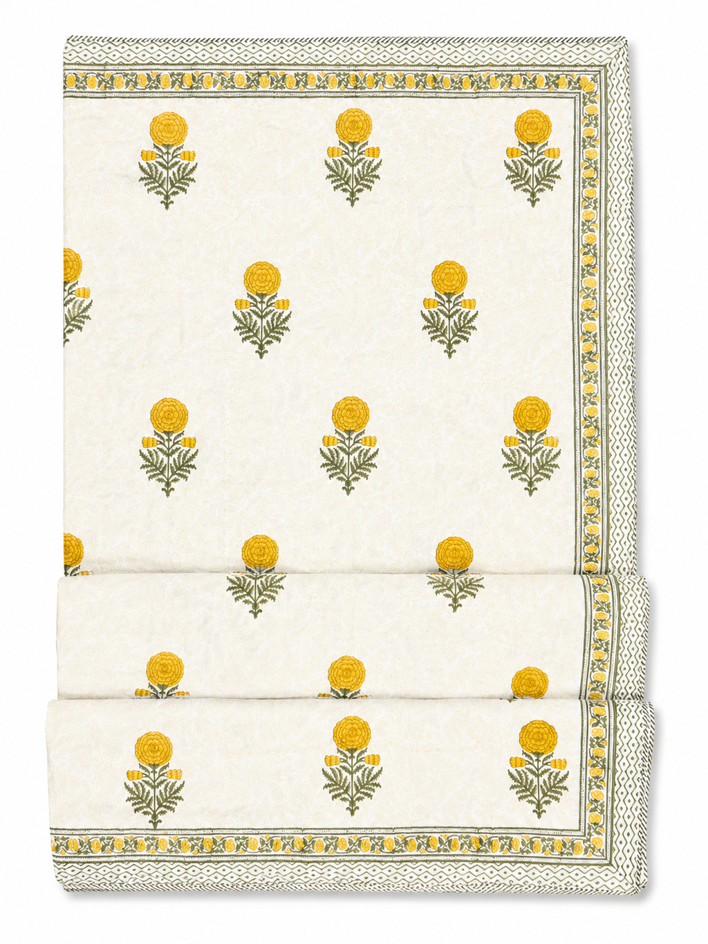 Yellow Marigold Hand Block Print Dohar (Double) - Sunesa