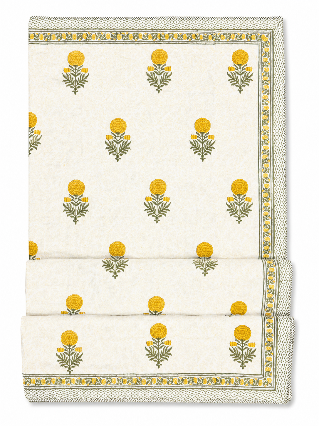 Yellow Marigold Hand Block Print Dohar (Double)