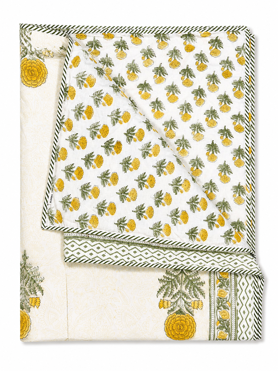 Yellow Marigold Hand Block Print Dohar (Double)